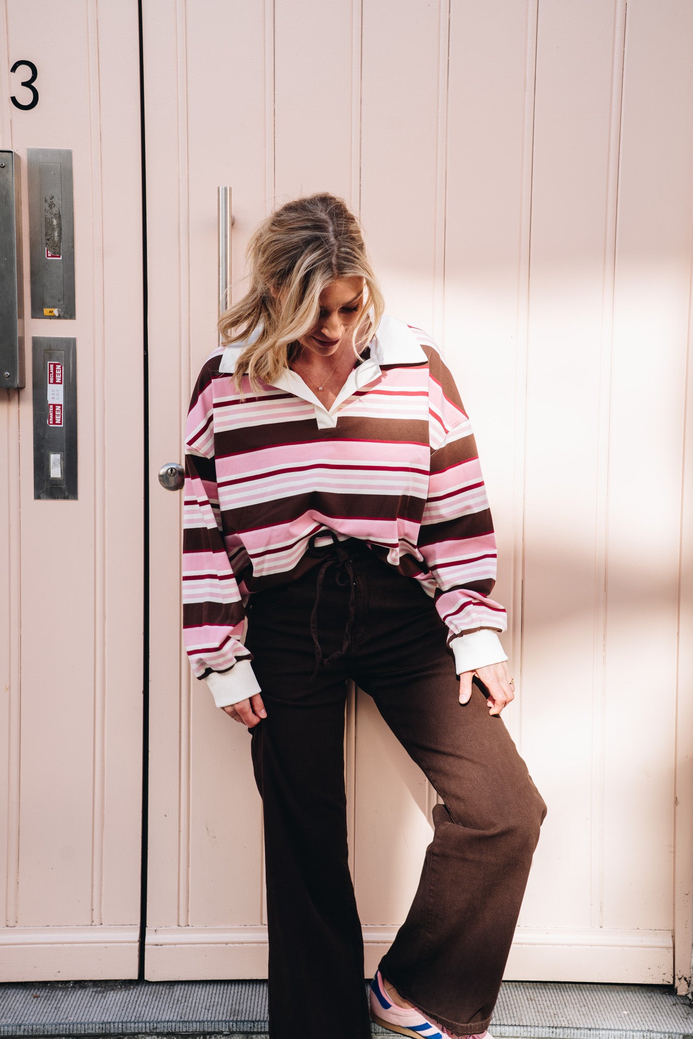 OVERSIZED STRIP PULL PINK/BROWN